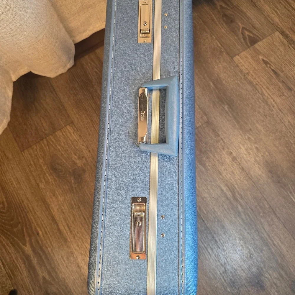 Vintage‎ Trojan Hard Shell Suitcase Set Metallic Blue Mid Century Modern Luggage